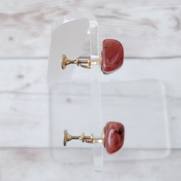 Vintage Screw Back Earrings Dark Orange Unusual 0.75" - Picture 8 of 8